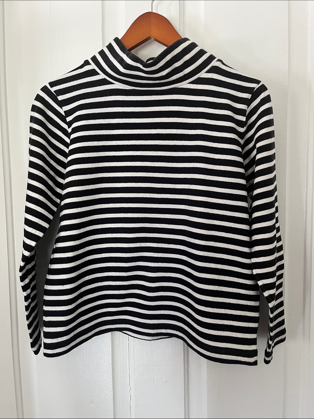 J. Crew Black and White Striped Turtleneck Sweater